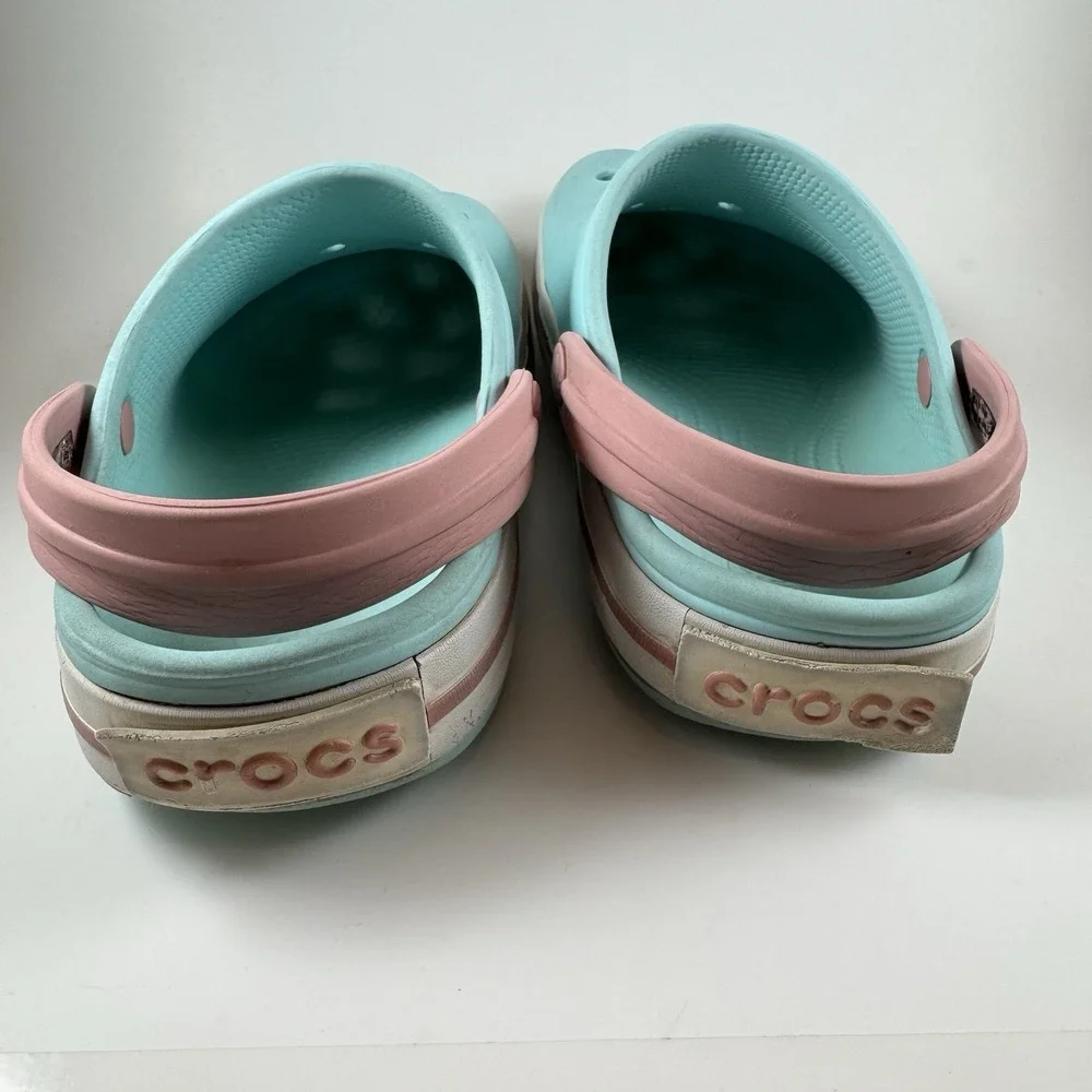 Crocs Crocband Ice Blue Pink White Womens 6 Men's 4 Pre Owned